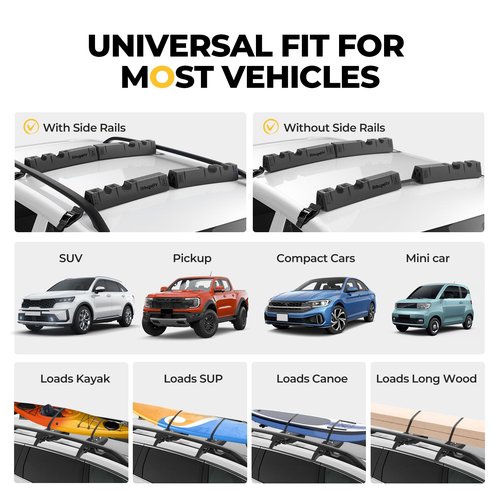 BougeRV Upgrade 2.0 Universal Soft Roof Rack for Kayak Surf SUP Canoe Car Luggage Carrier, Anti-drip on Rainy Day, Adjustable & Easy Installation of Car Metal Door Hooks to Fit Most Vehicle (Black)