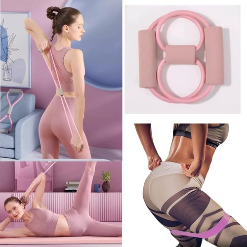 Nuplot Pilates Essentials Kit for Women - Better Yoga Pilates Kit for Home Workouts with Pilates Ring and Ball Set, Booty Bands, Figure 8 Resistance Band, Yoga Band for Stretching (Pink)