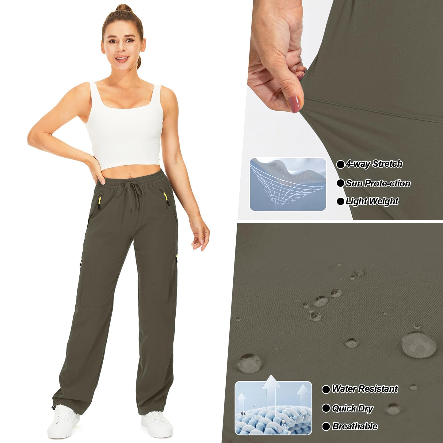 Toomett Women's Hiking Cargo Pants Quick Dry UPF50+ Outdoor Pants for Women Fishing Safari Travel Pants with Pockets,6608, Light Brown,M