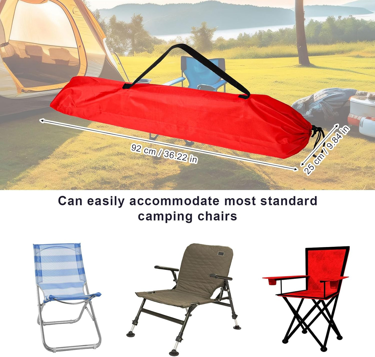 2pcs Camp Chair Replacement Bags, 36.22x9.84 Inch Polyester Durable Travel Outdoor Folding Chair Carry Bags with Shoulder Strap and Drawstring for Camping Hammock Yoga Mat Tripods (Red)