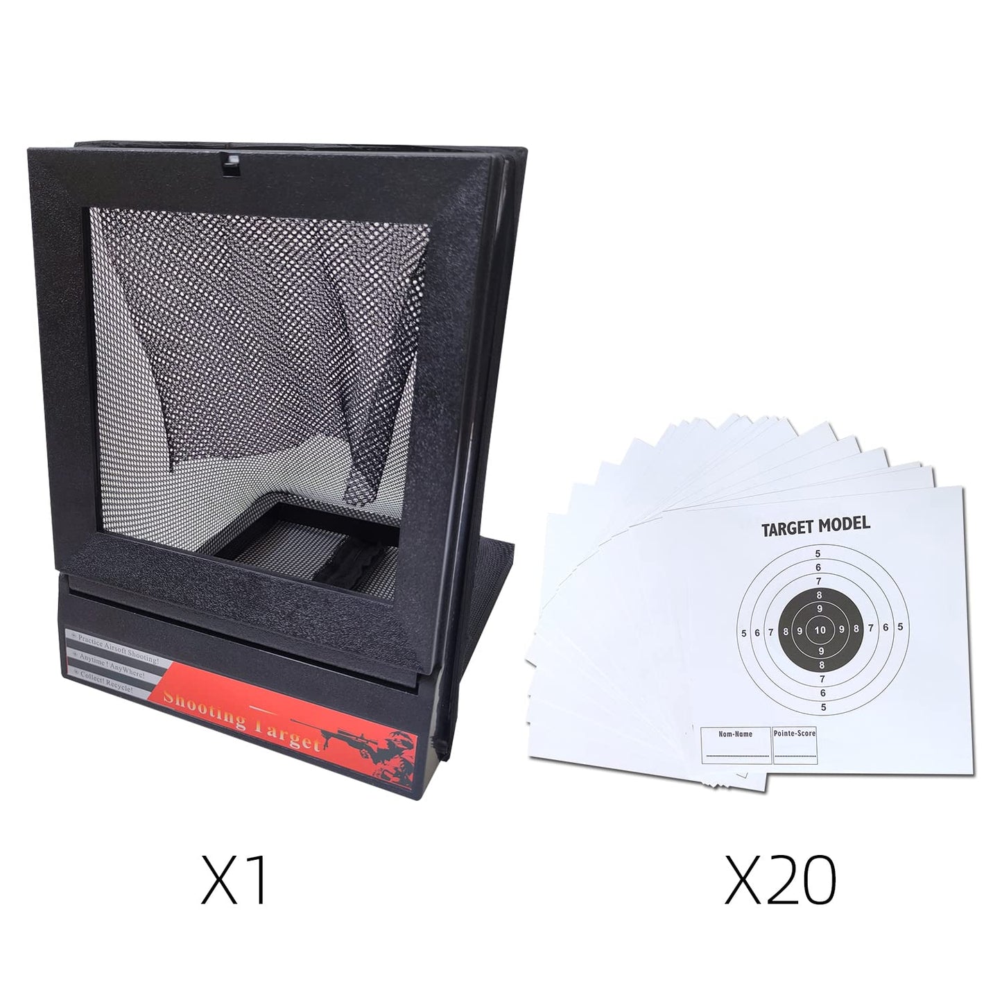 JRZDFXS Airsoft Target with Trap Net Catcher, Stand and Paper Target, for Airsoft Gun Training Shooting BB Pellets Indoor Outdoor