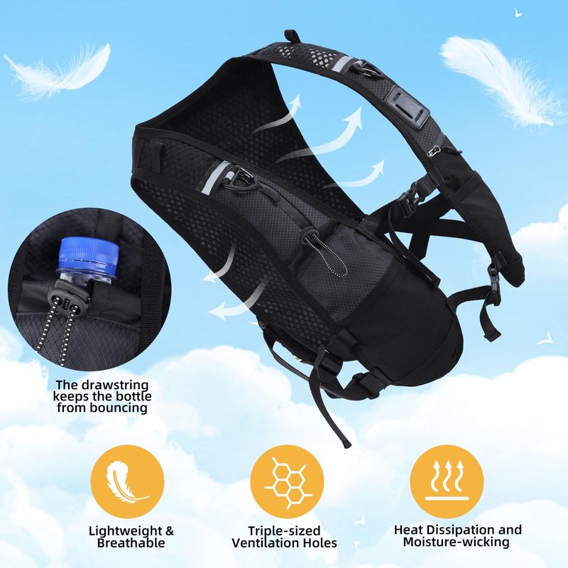PELLOR Running Vest, Lightweight Hydrated Vest Pack with Multi Pockets, Adjustable Chest Straps Running Hydration Backpack for Running Cycling Hiking