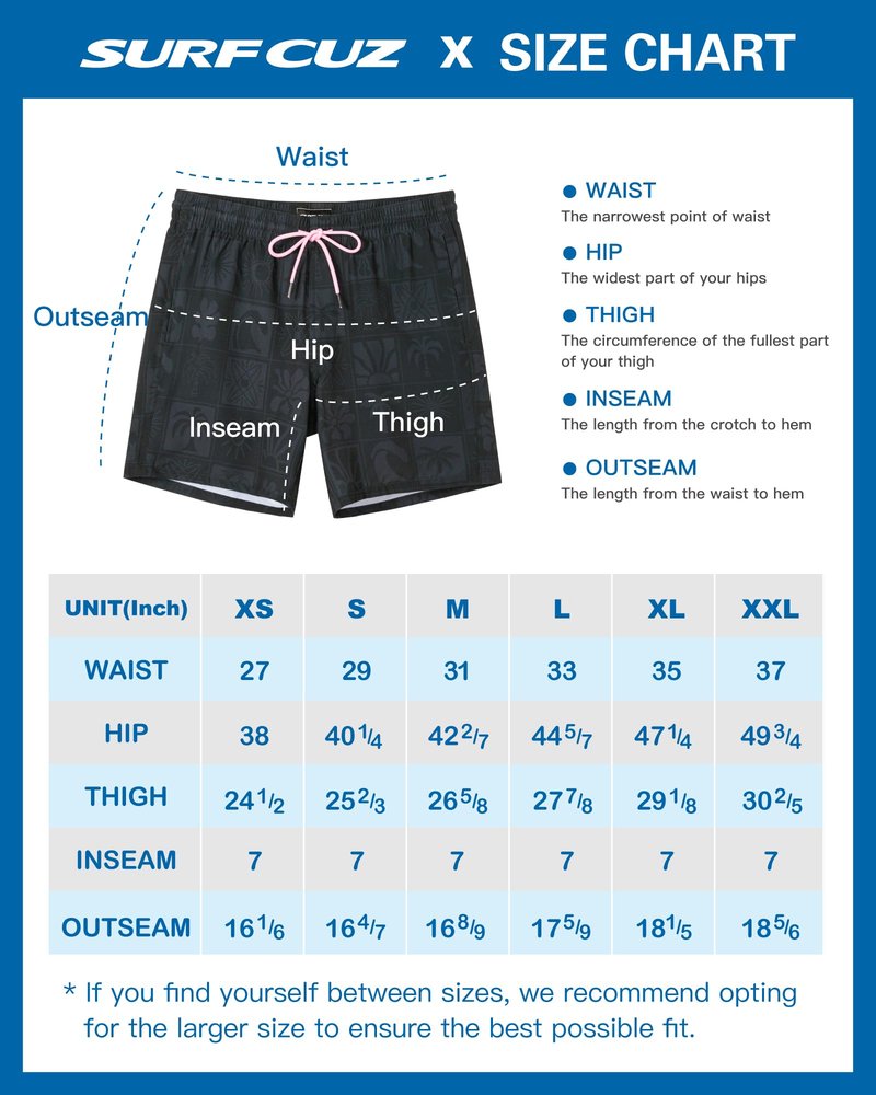 SURF CUZ Mens Swim Trunks with Compression Liner Quick Dry Swim Shorts 7" Swimming Trunks Stretch Bathing Suit 7 Inch,Black Pink,XS