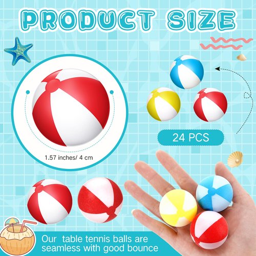 Soulchen 24 Pcs Beach Table Tennis Balls 40mm Summer Plastic Balls Bulk Novelty Fun Accessories for Pool Beach Theme Party Birthday Table Tennis Gift
