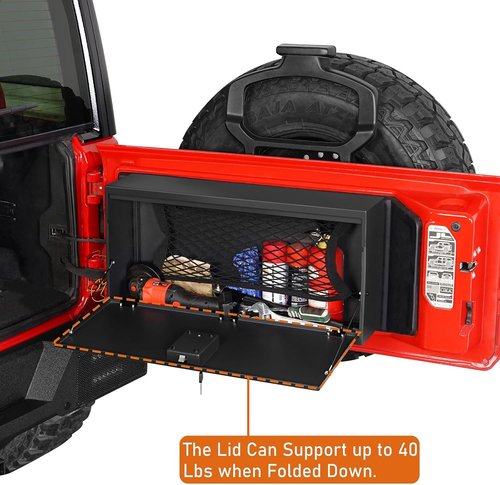 u-Box JL Tailgate Table Storage Lock Box Foldable Cargo Shelf Organizer Compatible with 2018 2019 2020 2021 2022 2023 2024 2025 Jeep Wrangler JL & Unlimited