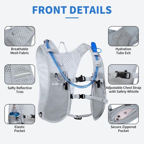 Running Hydration Vest, Lightweight Hydration Pack for Running Women Men, Water Vest with 1.5L Bladder, Adjustable Breathable Reflective for Runnning Trail, Marathons, Hiking, Cycling