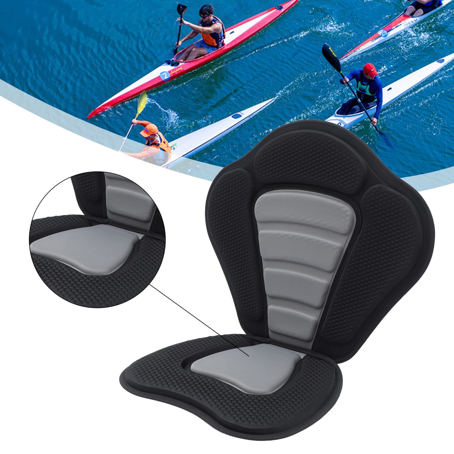 Kayak Seat Deluxe Padded Canoe Backrest Seat Sit Canoe SUP Seat Fishing Boat Seats with Back Support & Storage Bag for Kayaking Canoeing Rafting Fishing