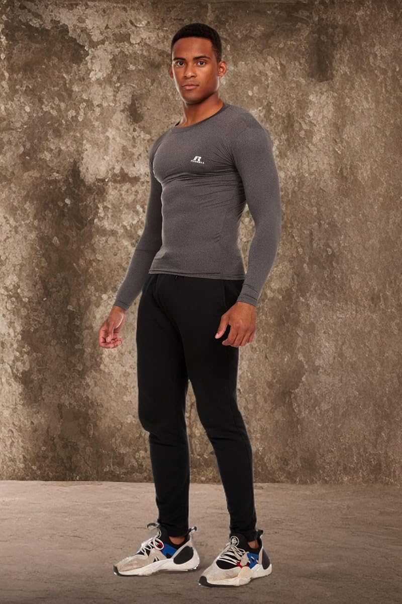 Russell Athletic Men's Grey Large Long-Sleeve Compression Shirt for Running & Workouts