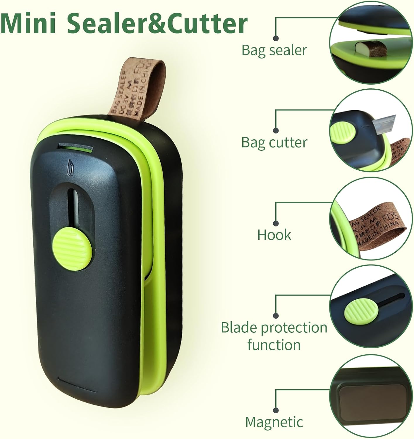 2 in 1 Mini Bag Sealer and Cutter - Magnetic Portable Sealing Machine Heat Seal for Chip Bag Resealer Handheld Reseal Package Plastic Bags for Food Snacks Storage Kitchen Gadgets,Batteries Included
