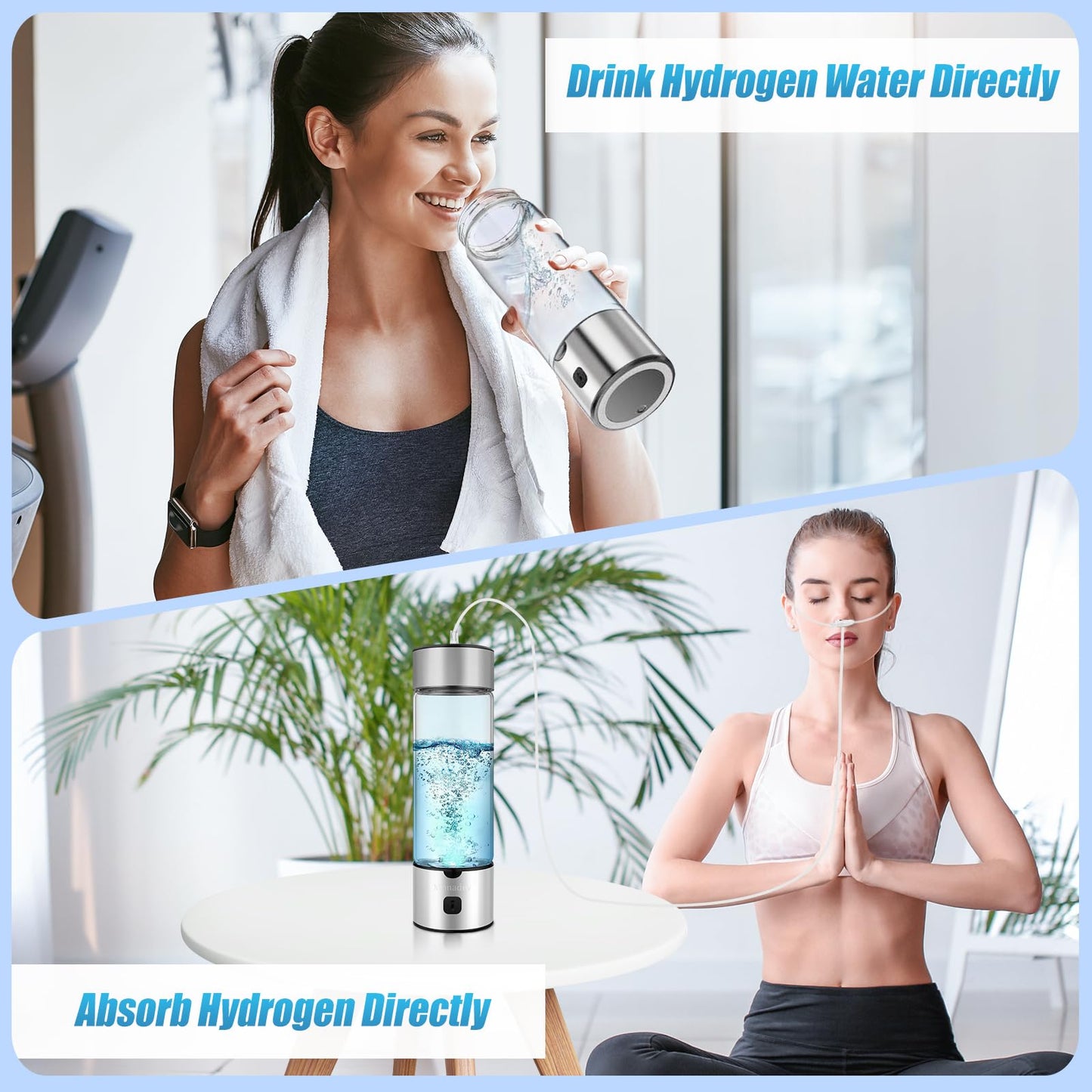 Hydrogen Water Bottle Generator,2025 New Hydrogen Water Bottle with Advanced SPE/PEM Tech-3 Min Up to 2300+ PPB,Portable & Rechargeable Hydrogen Water Ionizer Machine for Fitness and Trave (Silver)