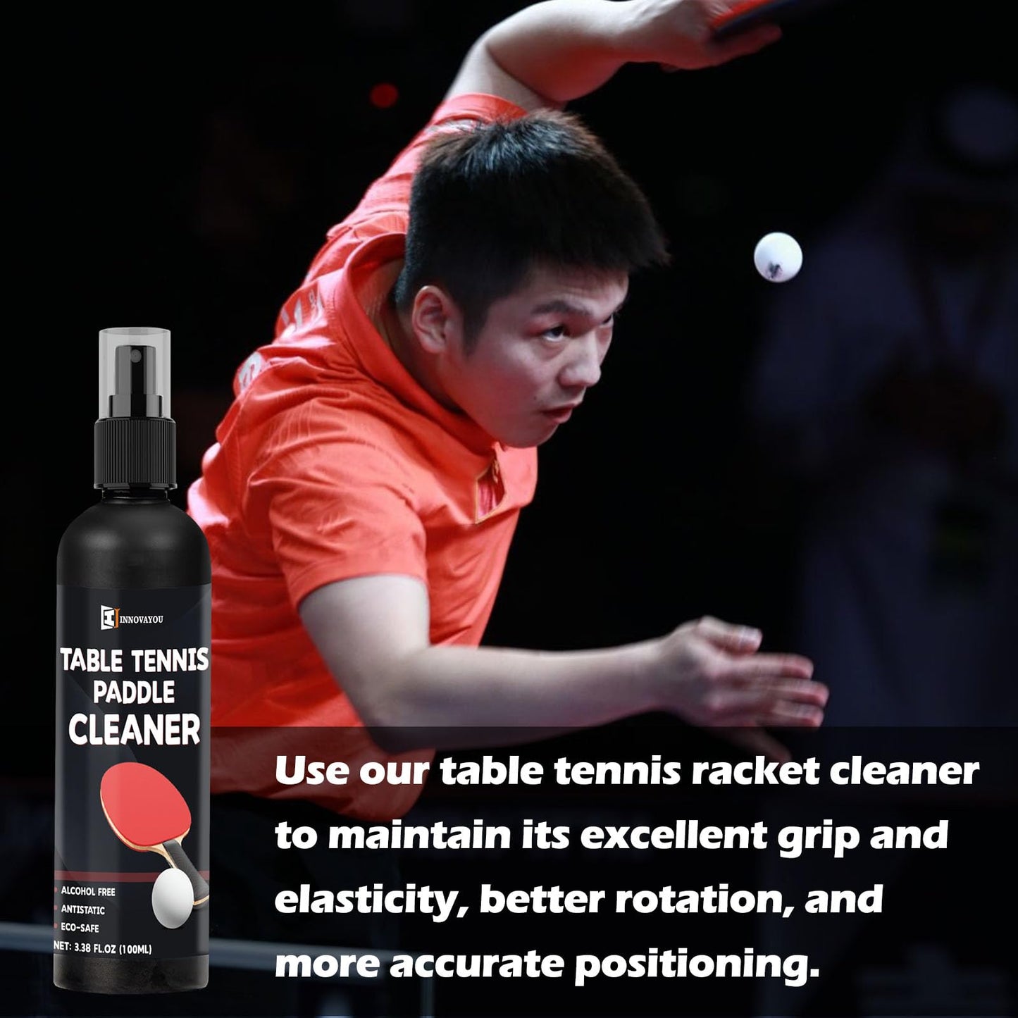 INNOVAYOU Table Tennis Racket Cleaner Kit, Table Tennis Cleaner 200ml with Sponge, Eliminate Dirt & Dust, Table Tennis Rubber Cleaner Helping Maintain The Tackiness of Make Rubber Last Much Longer
