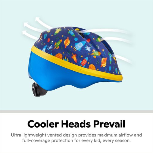 Schwinn Classic Infant Bike Helmet for Boys Girls Age 0-3 Years Old, Suggested Fit 44-50 cm, Dial Fit, Full Range Padding, Lower Molded Shell, Integrated Visor, Blue Space Design