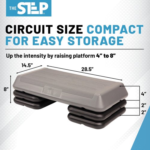 The Step (Made in USA) Original Aerobic Platform – Circuit Size Grey Aerobic Platform and Original Black Risers