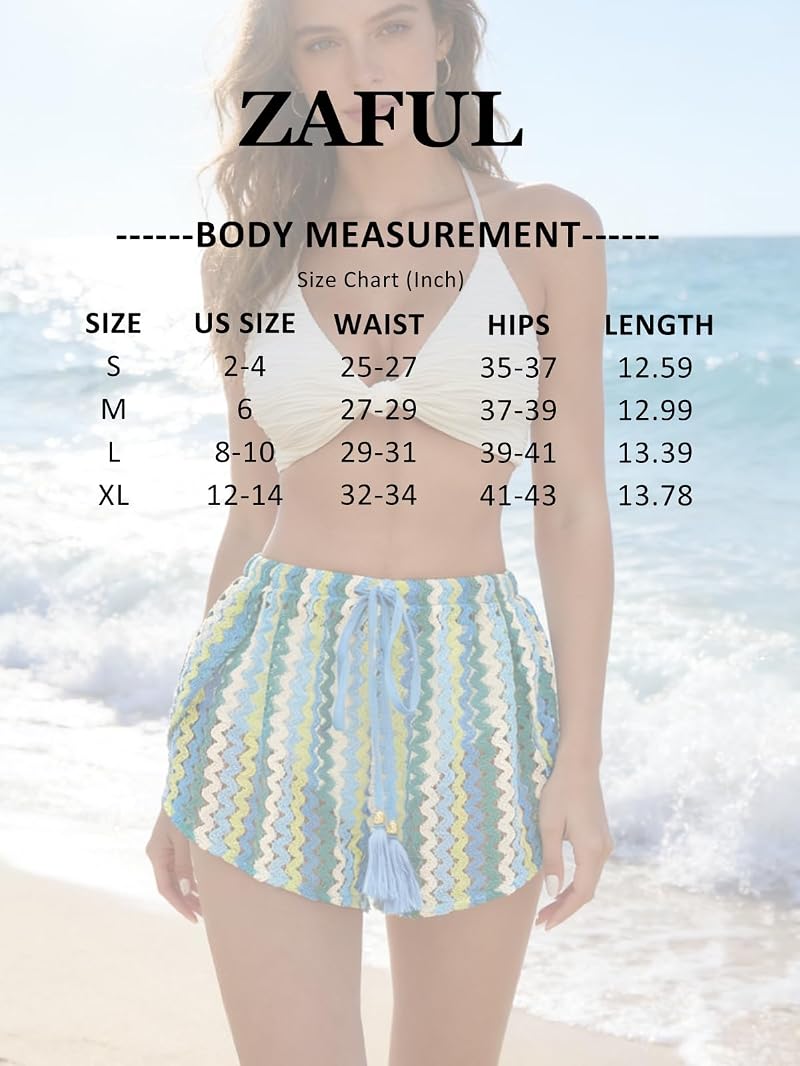 High Waist Crochet Cover Up Shorts for Beach – Striped Black Color, 1-Black Striped, Medium