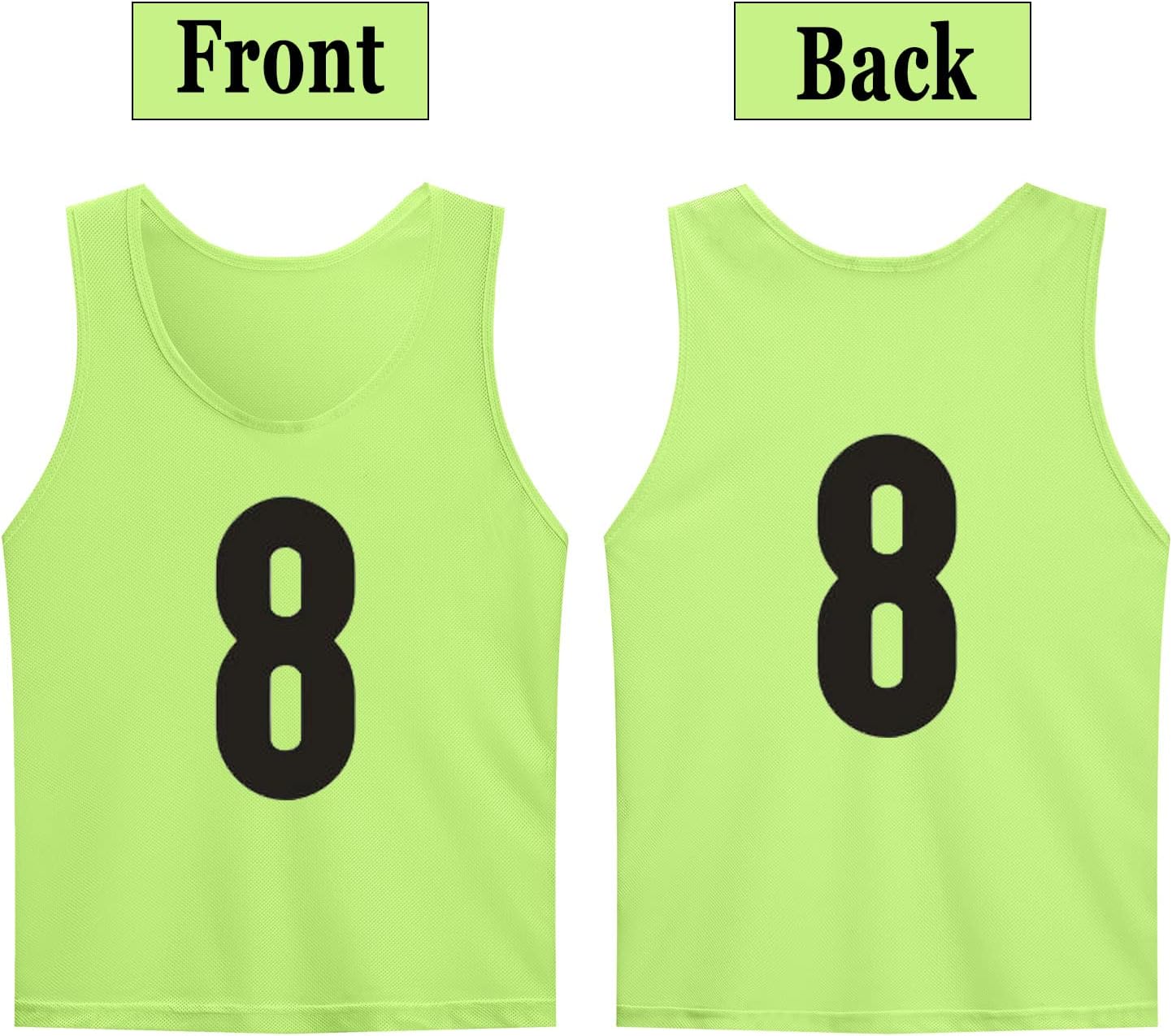 12 Pack(1-12) Numbered Jerseys/Soccer Bibs/Scrimmage Pinnies/Team Training Vest for Adult Youth Kids.