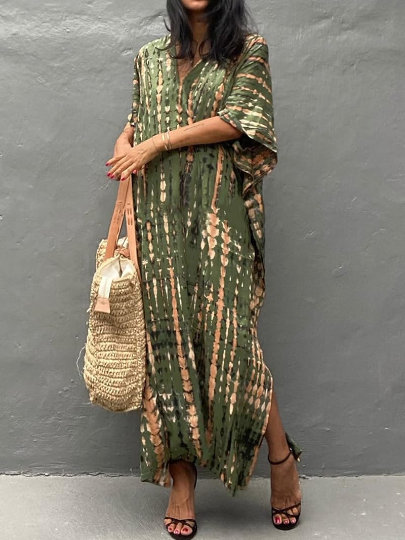 Plus Size Kaftan Dress for Women – Green Coffee Beach Cover-Up
