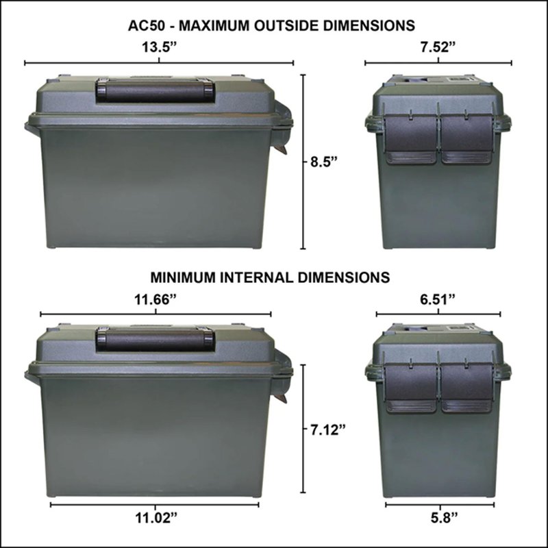 MTM AC50C-40 Ammo Can, 50-Caliber, Heavy-Duty Dual Latching System, Rugged Polypropylene Plastic, O-Ring Seal System, Water Resistant, Bulk Ammo Storage, USA Made, Black