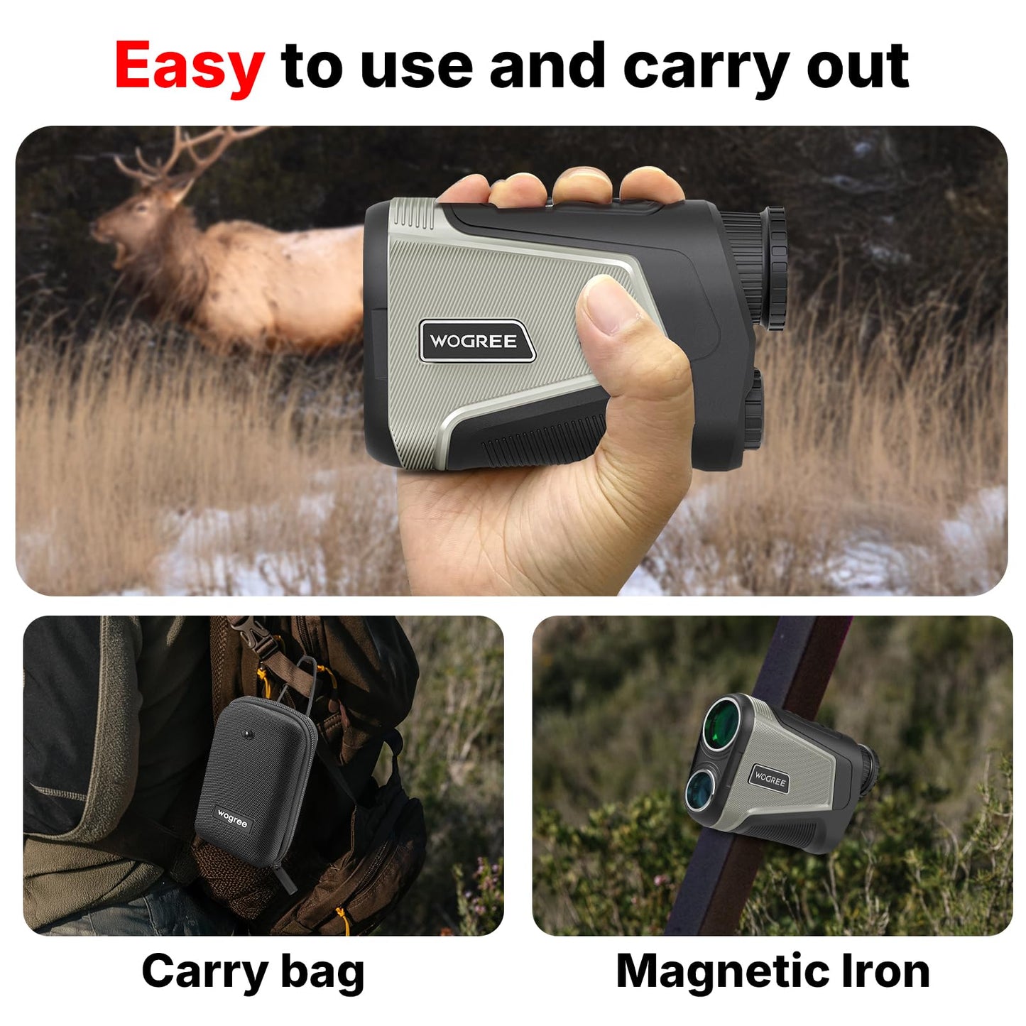 1800 Yards Range Finder for Hunting, 7X Magnification, WOGREE Laser Rangefinder with OLED Red Display, ±1 Yard Accuracy, Long Distance Measuring for Hunter&Golfer, Locking with Pulse Vibration