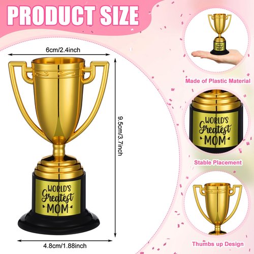 VioraWhite Mothers Day Birthday Gifts for Mom from Husband Daughter Son World's Greatest Mom Trophy Small Funny Gold Trophy Cup Best Mama Ever Gift for Mother's Day Birthday Appreciation Award Present