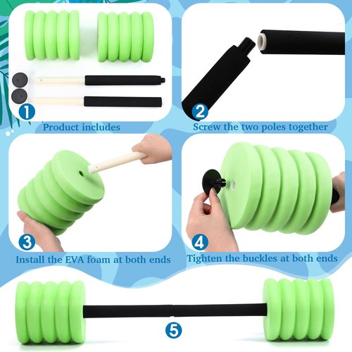 Soulchen Long Aquatic Exercise Dumbbells Foam Water Weights Dumbbell Aquatic Pool Barbells with High Density EVA Foam for Swim Water Aerobics Workouts Loss(Green,29.13 Inch)