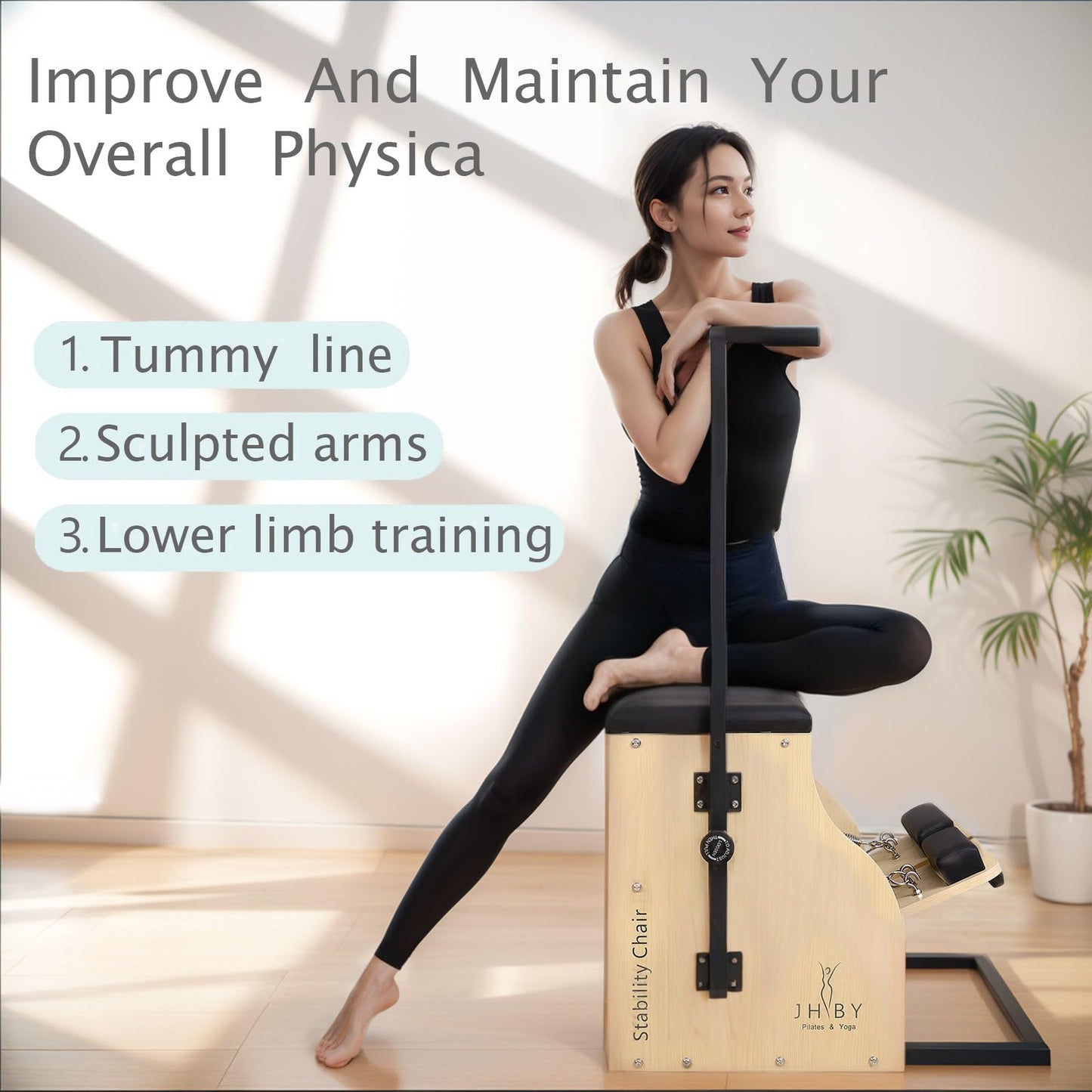 JHBYBMG Pilates Chair, Home Pilates Chair, Pilates Chair for Home Workouts, Sturdy Metal Frame (Black Frame Black Cushion)