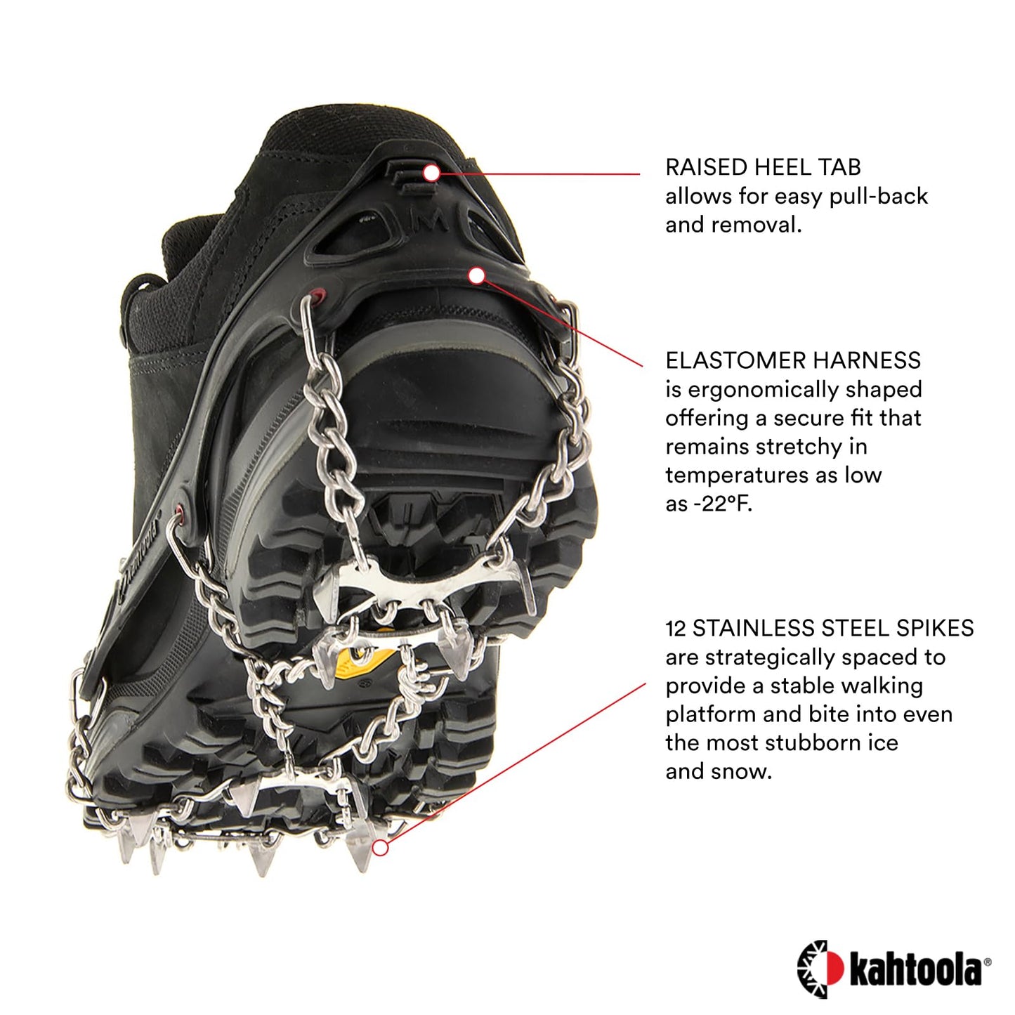 Kahtoola MICROspikes Footwear Traction for Winter Trail Hiking & Ice Mountaineering - Black - Medium