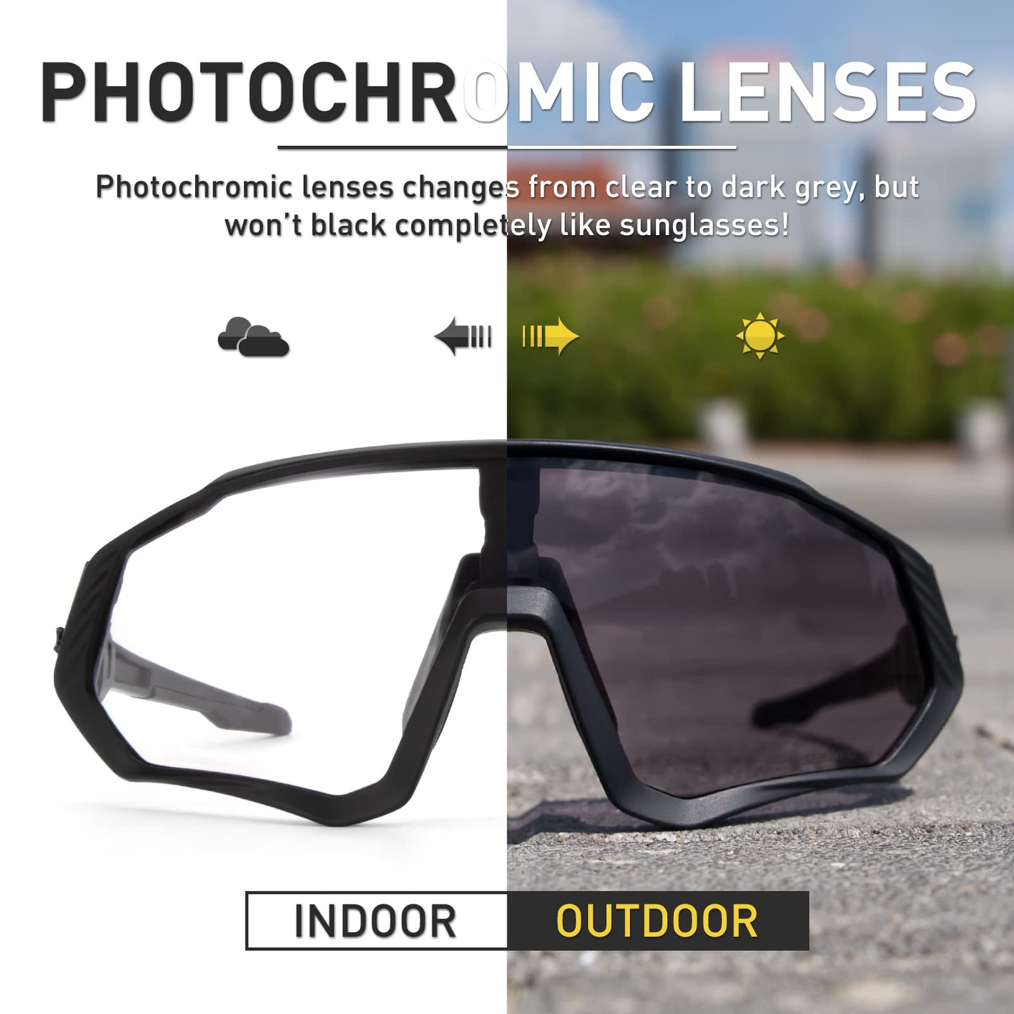 KAPVOE Photochromic Cycling Glasses Men Women Mountain Bike Sunglasses Clear MTB Bicycle Riding - K9408