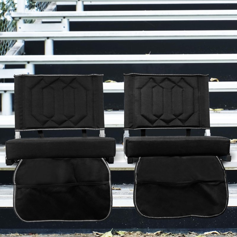 Stadium Seats for Bleachers with Back Support, Bleacher Seats with Backs and Cushion Wide, Portable Folding Comfort Stadium Chair with Shoulder Strap, Carry Handle, Storage Pockets, Black, 1Pack