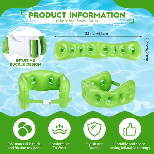 RoundFunny 5 Pcs Water Workout Combo Set Includes PVC Water Dumbbell Weight Swimming Float Belt Soft Padded for Aerobics, Pool Fitness, Exercise(Green,Classic Style)