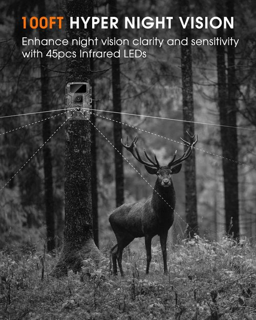 Punvoe Trail Camera WiFi 4K 64MP with 64GB Memory Card 8 Batteries and Night Vision Ip67 Waterproof 130°Wide Angle 0.1s Trigger Speed, Suitable for Outdoor Wildlife Detection, Monitoring Game Cam