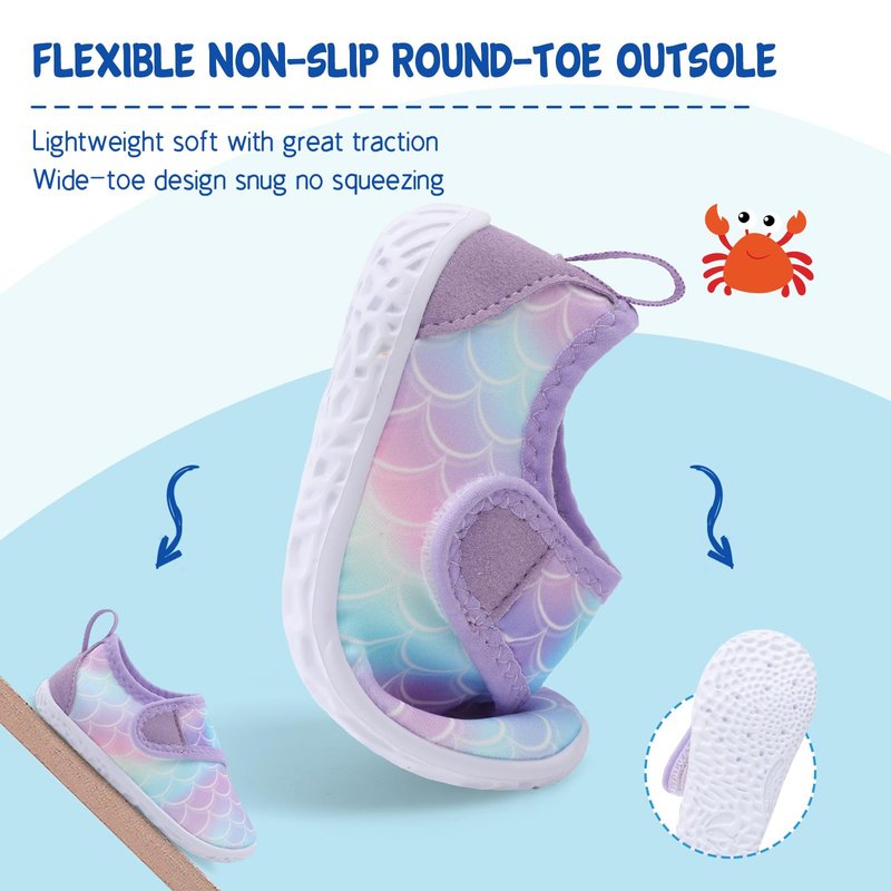 LeIsfIt Kids Water Shoes Toddler Girls Boys Swim Shoes Outdoor Quick-Dry Breathable Aqua Socks for Beach Pool Surf, Purple Scale, 13 Little Kid