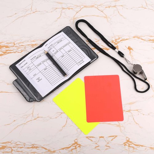 Gosknor Soccer Referee Kit, Warning Football Referee Set Yellow Red Cards, Loud Sound Ref Whistle with Lanyard, Record Paper, Pencil, Card Holder, for Coach Sports Accessories