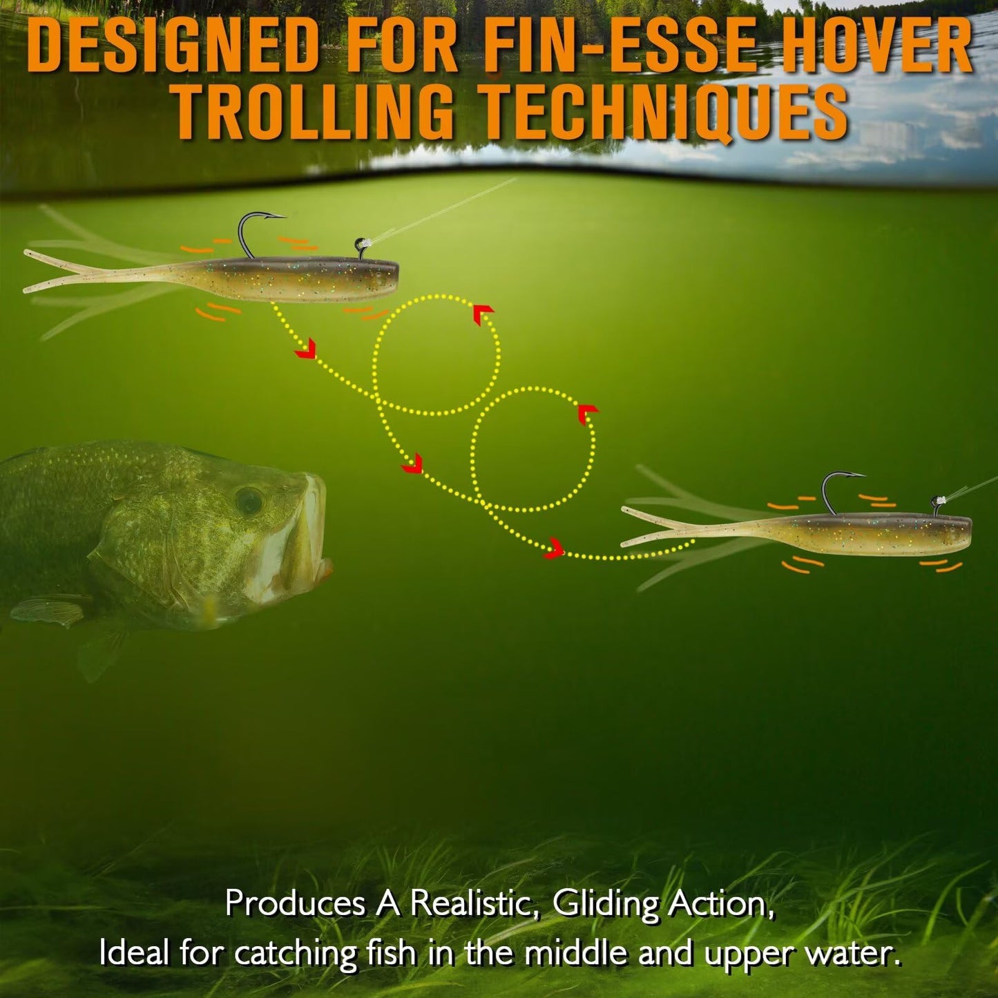 15PCS Hover Rig Jighead Swimbait Jig Heads for Bass Fishing Bass Hooks 1/0 Hover Strolling Rig Kit Fishing Jig Heads 1/8OZ