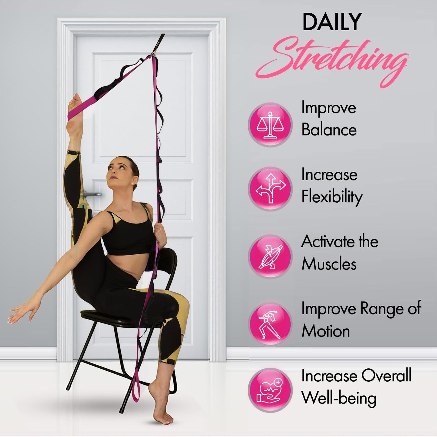 10-Loop Yoga Strap with Door Anchor – Stretch Strap for Flexibility, Deep Stretching, and Improved Balance – Perfect Yoga Accessory for All Fitness Levels (Purple)