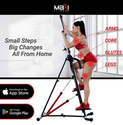 MaxiClimber Vertical Climber Exercise Machine, Home Gym Stepper for Cardio and Strength Training Total Body Workouts with Fitness App, XL-2000, Red