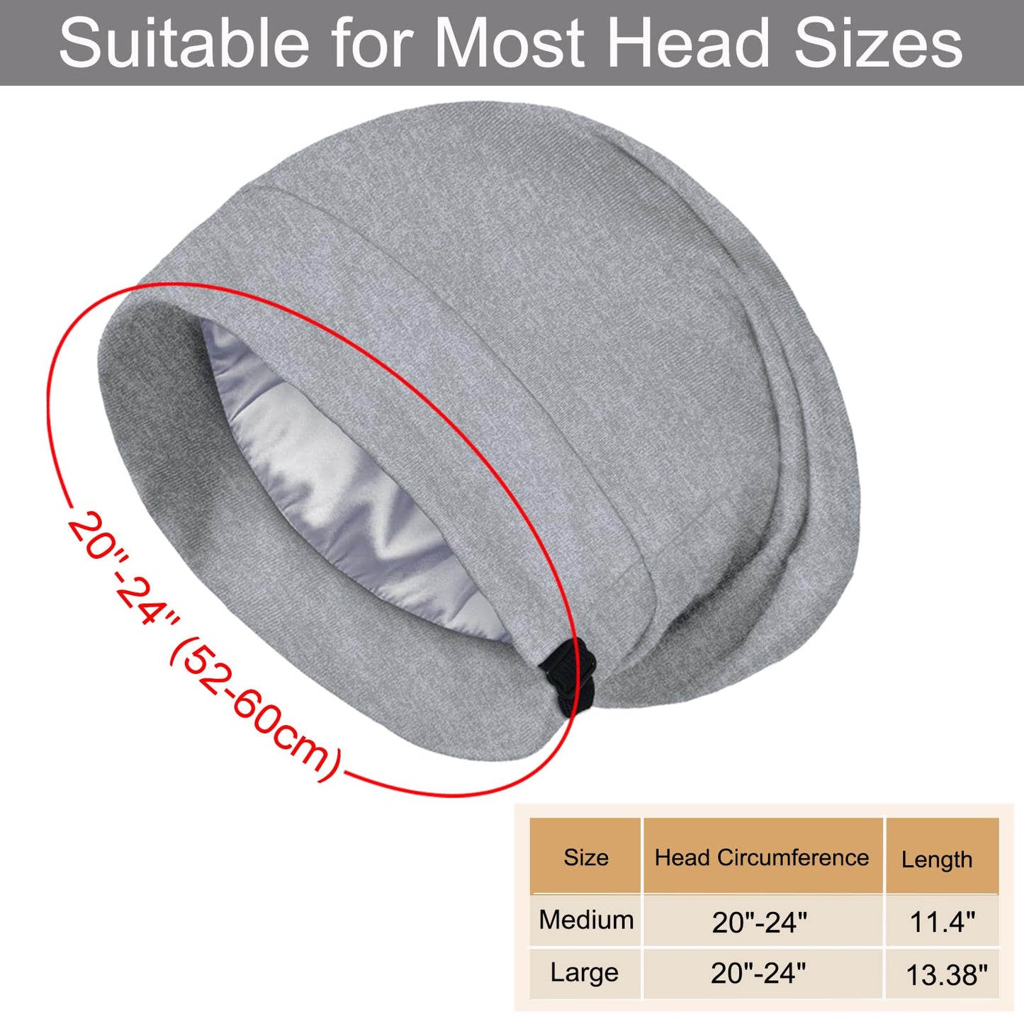 2PCS Satin Bonnet for Sleeping Night Cap, Adjustable Satin Lined Silk Bonnets Sleep Cap for Curly Hair Braids Beanie Black Women