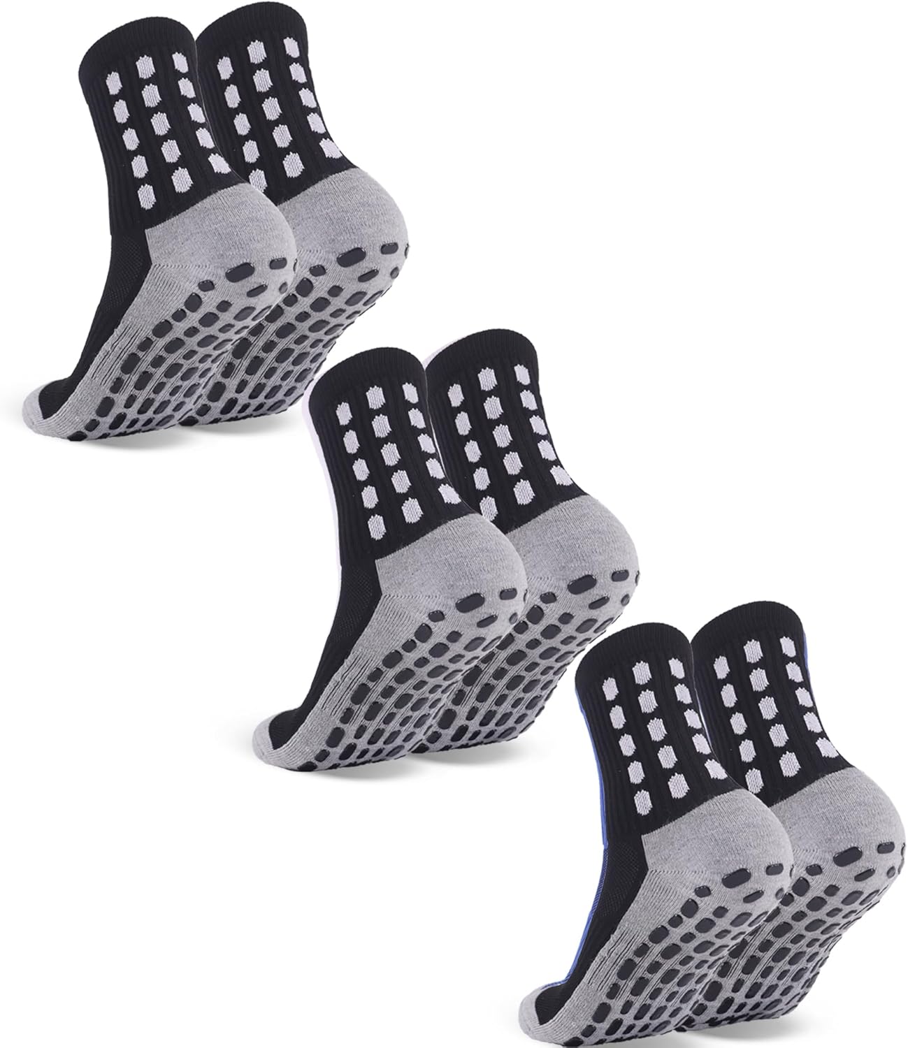 3 Pairs Kids Grip Soccer Socks Cushioned Non Slip Football Athletic Sports Socks for Boys Girls