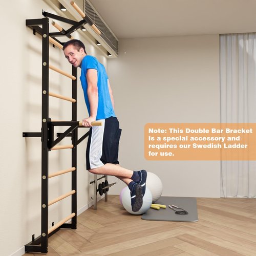 Gsskny Adjustable Dip Bar Attachment for Swedish Ladder | Non-Slip Double-Bar Handles | Heavy Duty Parallel Bars | Quick-Install Dip Bars Height & Width Adjustable, 330lb Capacity