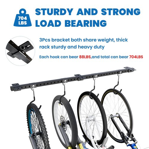 LXVOOEE Bike Ceiling Mount for Garage with 8Pcs Adjustable Rubber Coated Bike Hooks, Ceiling Bike Hangers for Garage Bike Rack Indoor Bicyle Storage Rack, Holds Up to 704lbs for 4-8 Bikes