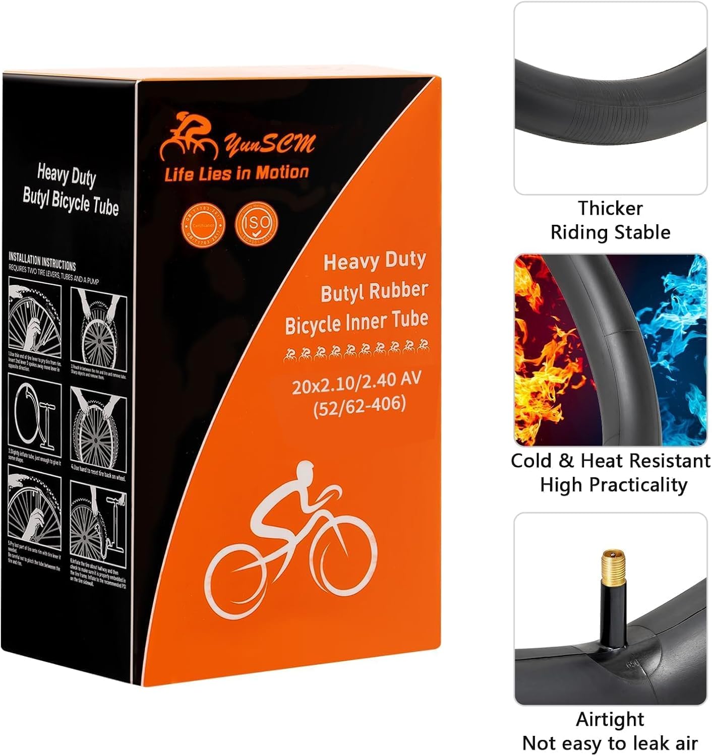 2-PCS 20" Heavy Duty Bike Tire Tubes 20x2.10/2.40 Schrader Valve (52/62-406) 20 Bicycle Inner Tubes Compatible with 20x2.10 20x2.125 20x2.20 20x2.25 20x2.3 20x2.35 20x2.4 Tire Tubes