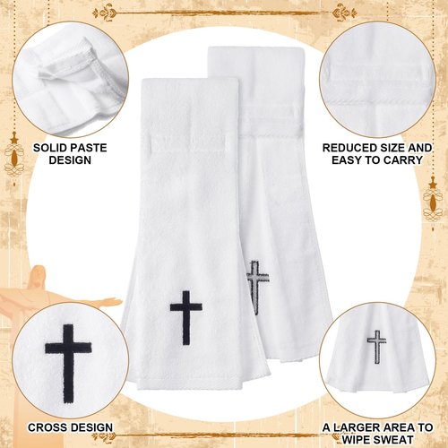 HunnmingRe 16 Pcs Christian Cross Football Towel Cotton Quarterback Pitching Qb Towel for Football Field with Hook and Loop Fastener for Men Sports Gym White Yoga Accessories