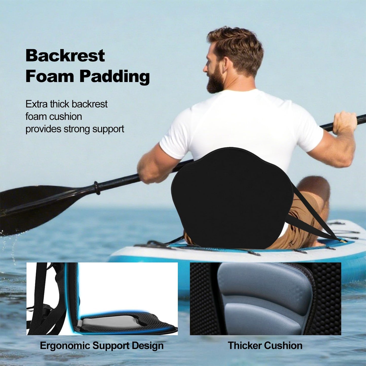 JEAYYDSI Kayak Seat with Back Support, Paddle Board Seat Replacement, Universal Adjustable Deluxe Cushion with Waterproof Storage Bag Foldable for Kayak,Padded Boat,SUP,Canoe,Fishing Boat