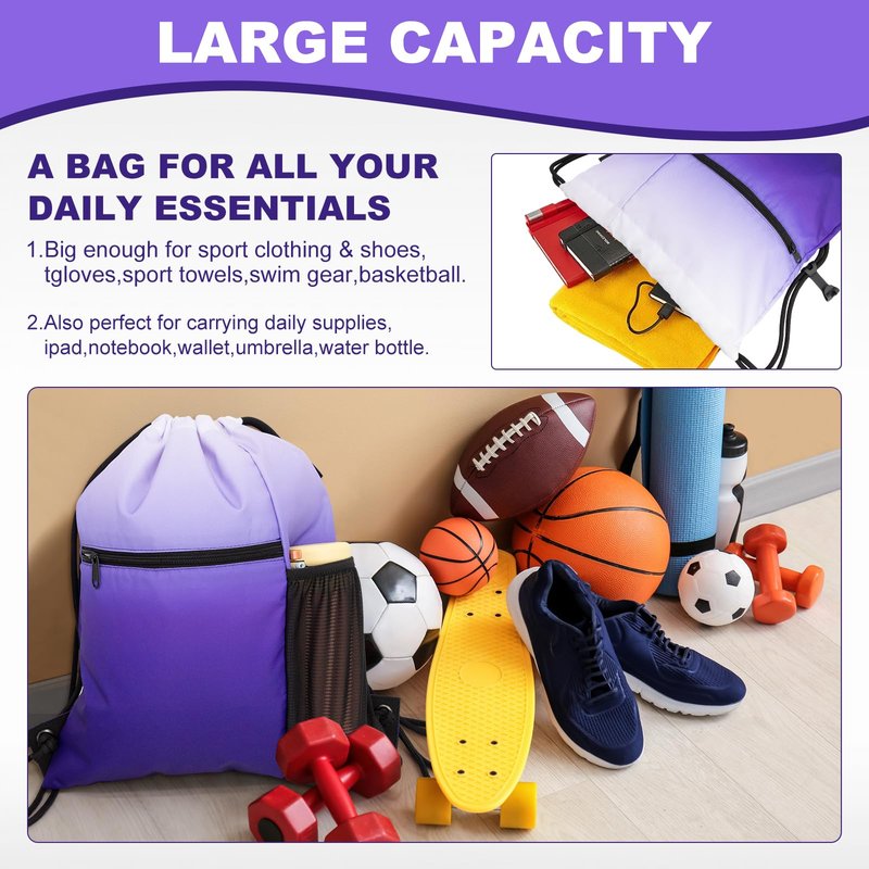 HOLYLUCK Men & Women Outdoor Sport Gym Sack Waterproof Drawstring Backpack Bag (Standard with drawstring, Gradient Purple)