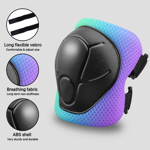 Kids Protective Gear Set Knee Pads for Kids 3-14 Years Toddler Knee and Elbow Pads with Wrist Guards 3 in 1 for Skating Cycling Bike,Biking, Roller Skates, Scooters (Green Blue Purple, M(8-14Years))