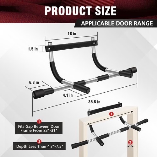 Pull Up Bar for Doorway | No-Screw Portable Chin Up Bar | Heavy Duty Steel Up to 440 lbs | Multi-Function Home Gym with Foam Grips | Easy Install Door Frame Pull-Up Bar