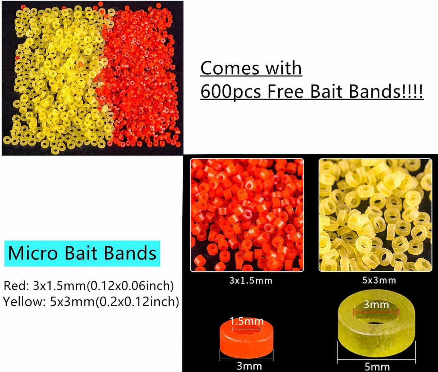 2X Pellet Bander Tool Micro Bait Bands Banding Match Coarse Fishing Terminal Tackle Set w/ 600 Bands
