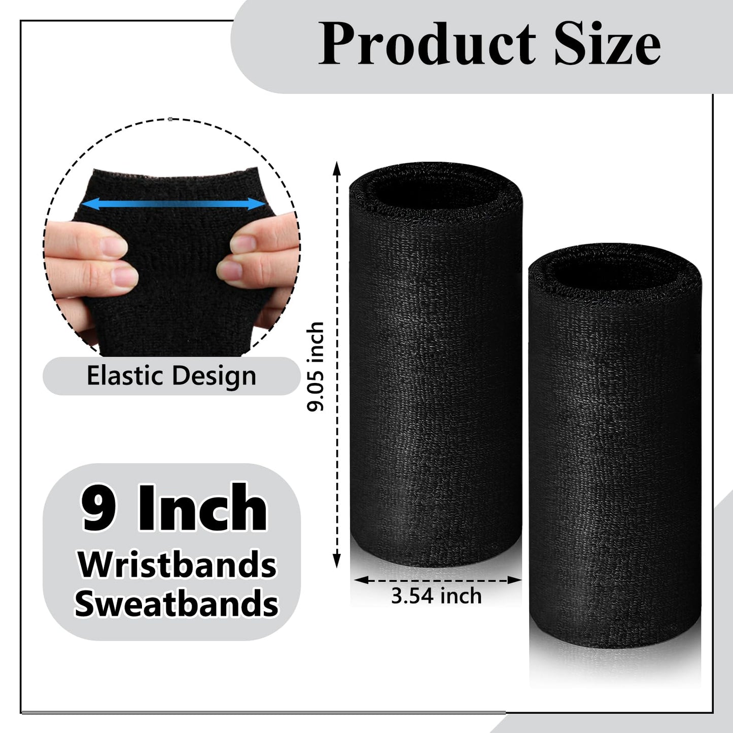 2 Pcs 9 Inch Long Wristbands Sweatbands Black Large Sweat Bands Wristbands Wrist Sweatbands Bulk Arm Sweat Bands for Men Women Weight Loss Football Workout (Black)