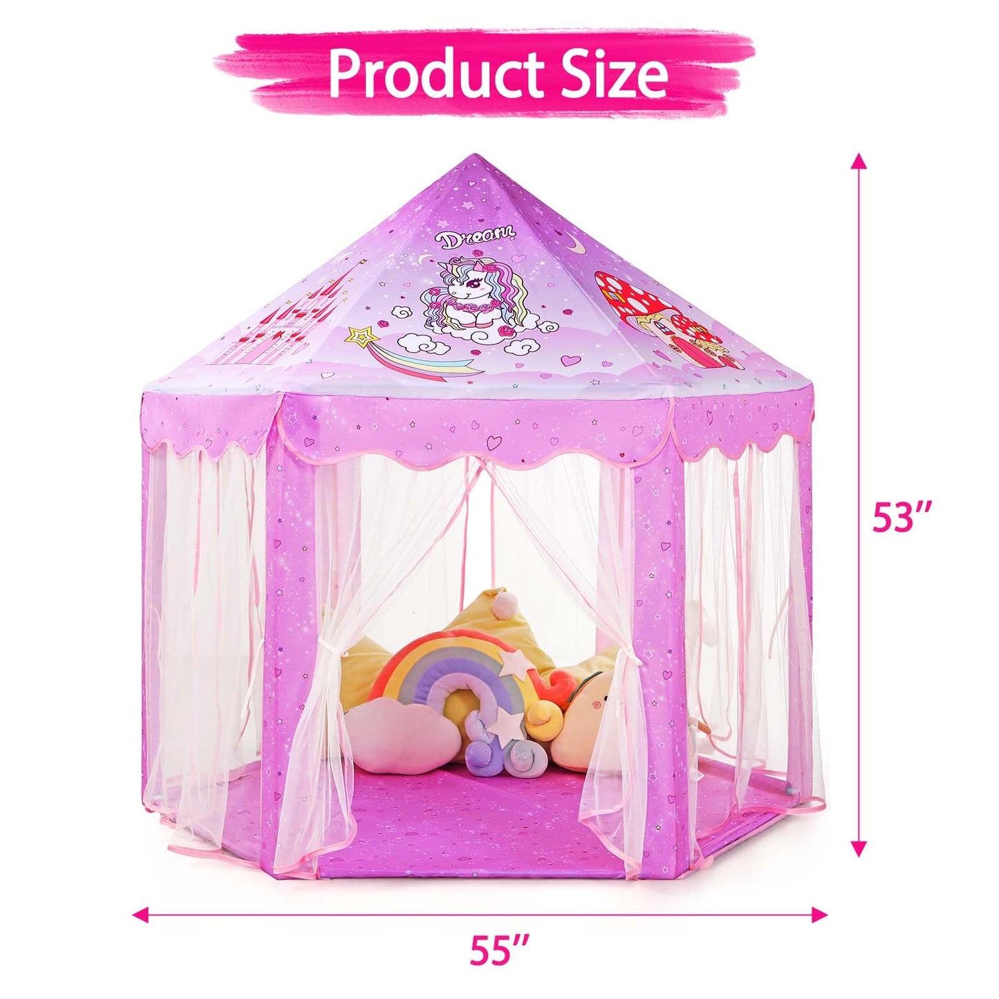 Monobeach Princess Tent Girls Unicorn Large Playhouse Kids Castle Play Tent with Star Lights Gift Toy for Children Indoor and Outdoor Games, 55'' x 53'' (DxH)