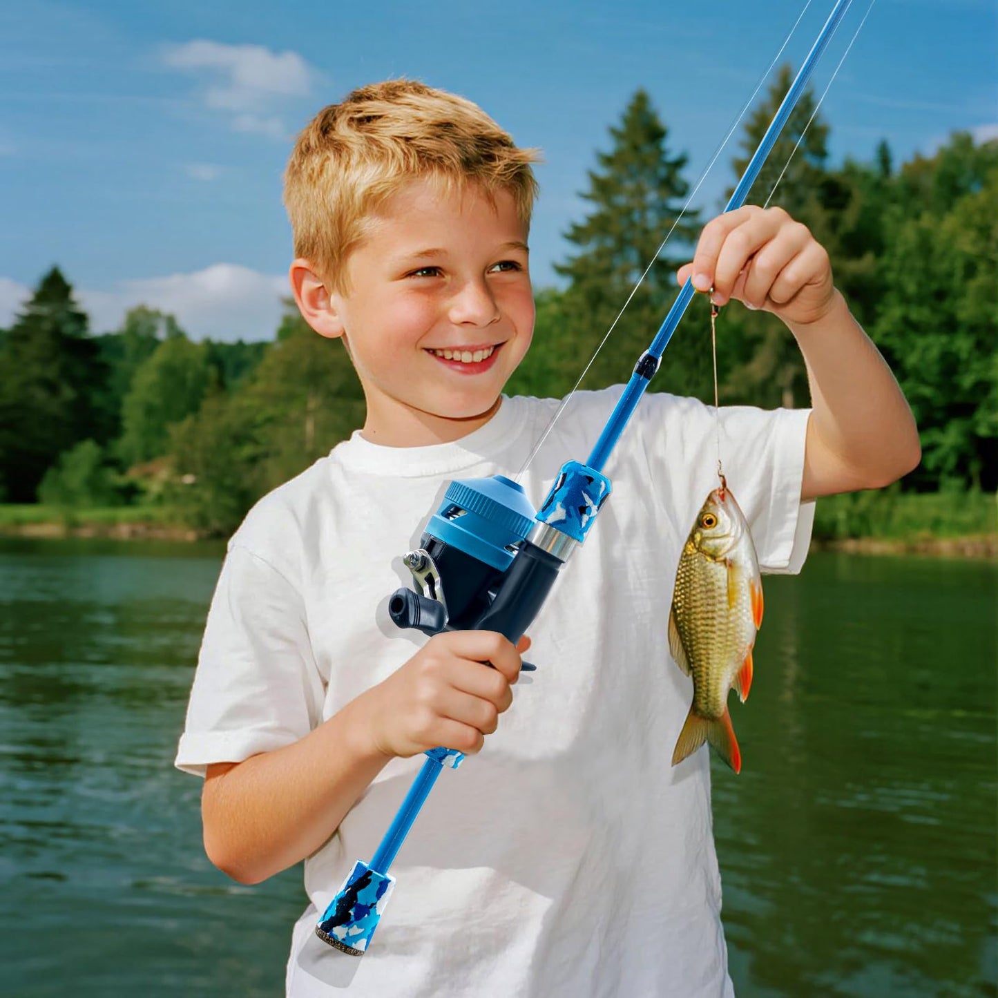 Kids Fishing Pole Set, Telescopic Fishing Rod Reel Combo Kids Starter Kit with Lures Tackle Box, Sunglassed and Portable Bag for Boys Girls Younth