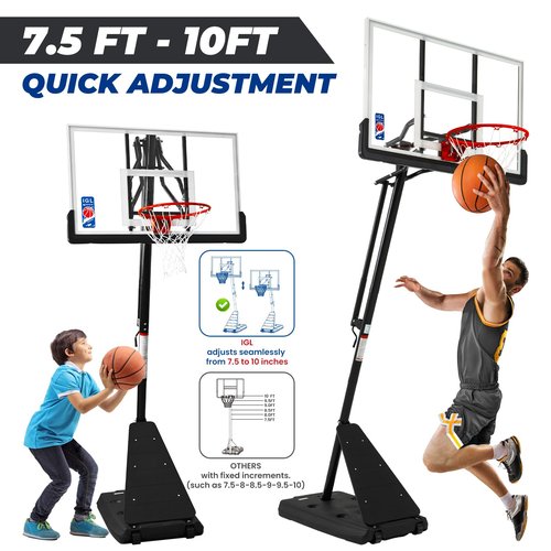 IGL Basketball Hoop Outdoor with 52 Inch Shatterproof Backboard, 10FT Height Portable Basketball Hoop Outdoor, Adjustable Basketball Goal System (Black)